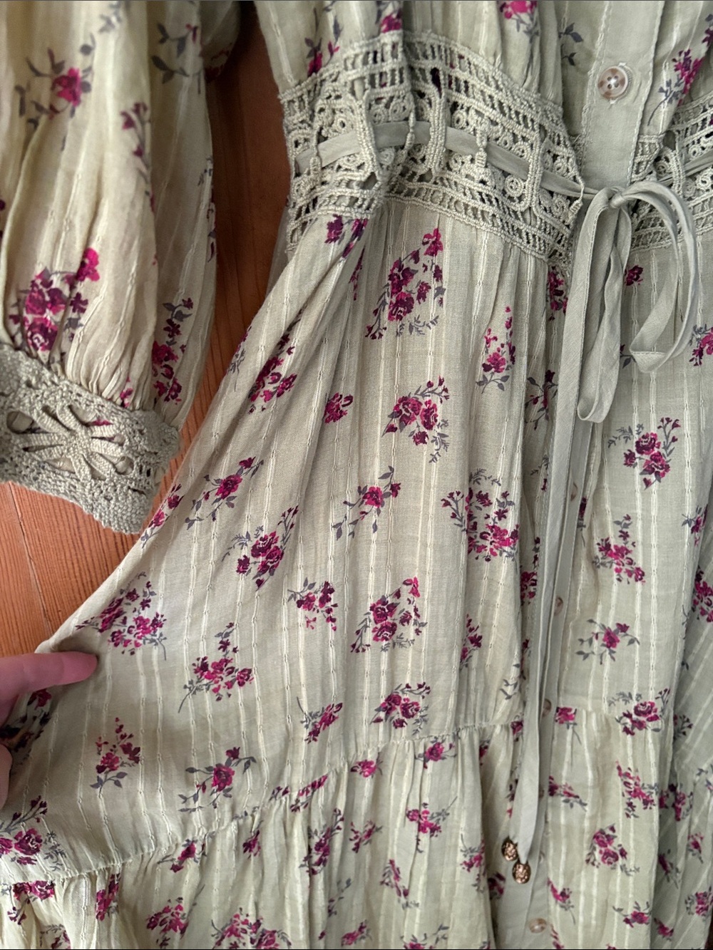 100% Cotton FP Morning Meadows Maxi Dress in Sage with Rose Print - Picture 8 of 13